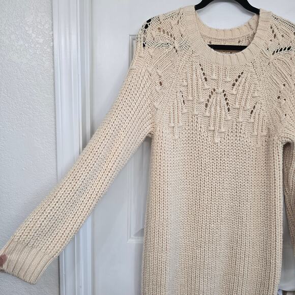 Women's Cream Knit Sweater Dress M Chucky Cozy Soft Minimalist Winter Layering - Picture 3 of 11
